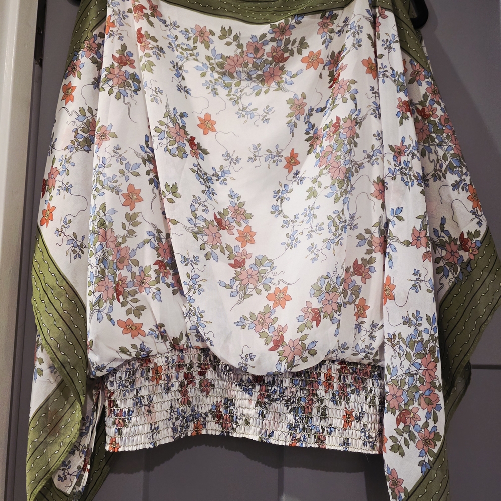 Max Studio Floral Blouse with Green Trim